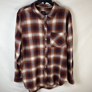 GAP Women's Soft Cotton Flannel Relaxed Fit Brown Plaid Women’s Large